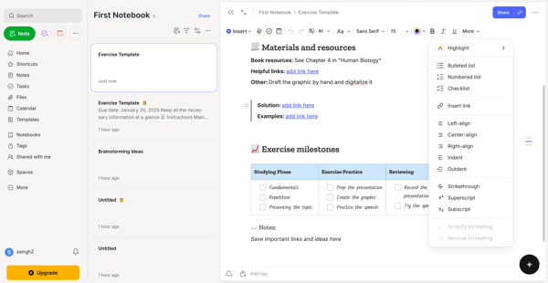 evernote formatting options