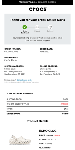 example of a transactional email template 