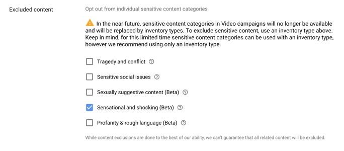 excluded content on youtube ads