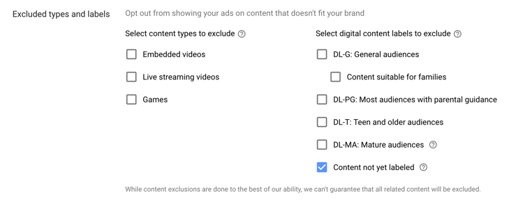 excluded labels on youtube ads