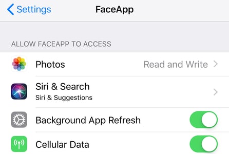 FaceApp camera roll access level
