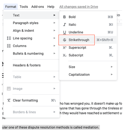 format, text, strikethrough