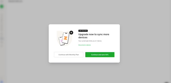 free plan with one device limit on evernote
