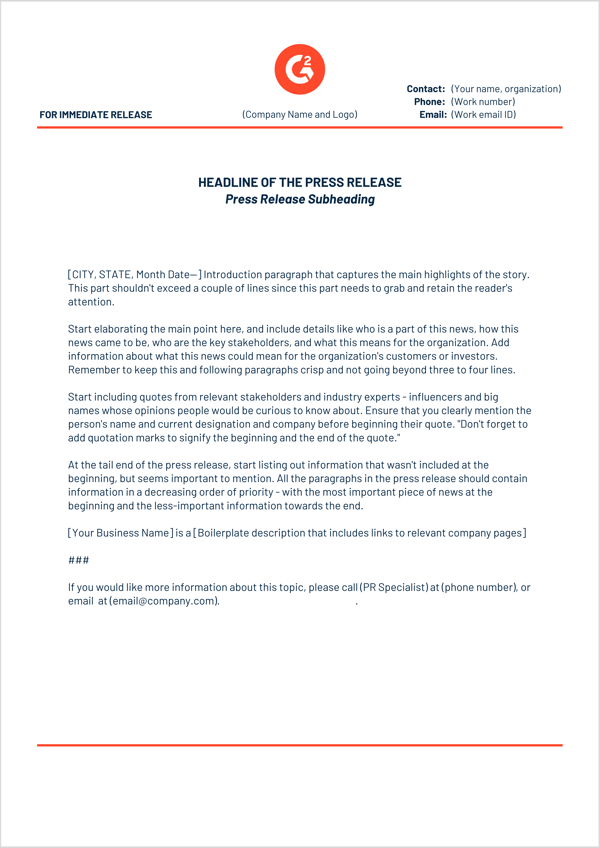 Format A Press Release Using This Free Press Release Template