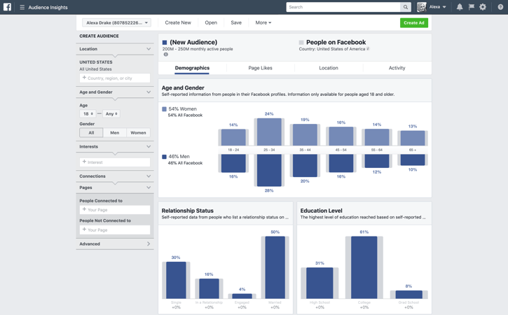 full audience insights page