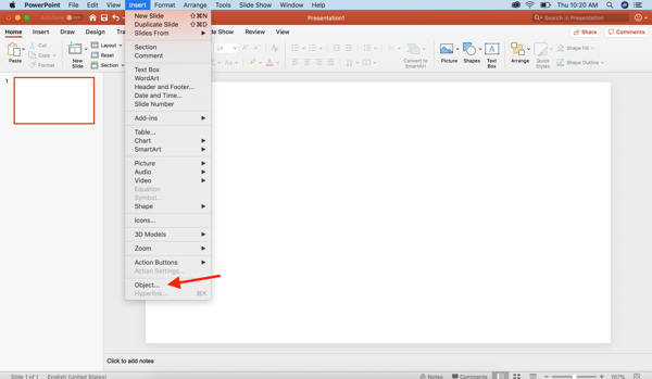 insert object in powerpoint