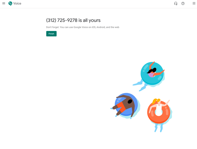 finish signing up for a google voice number