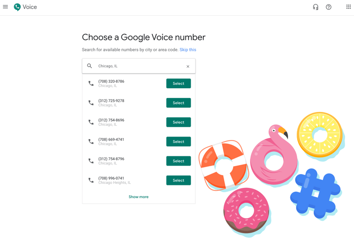 click select after choosing a google voice number