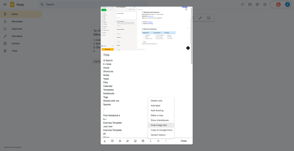 grab image from text using OCR on google keep