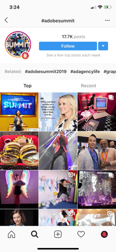 hashtags on the instagram explore page