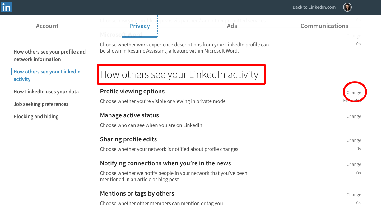 linkedin private mode browsing