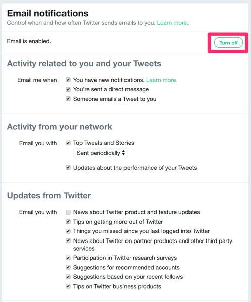 how to stop twitter emails turn off or enable
