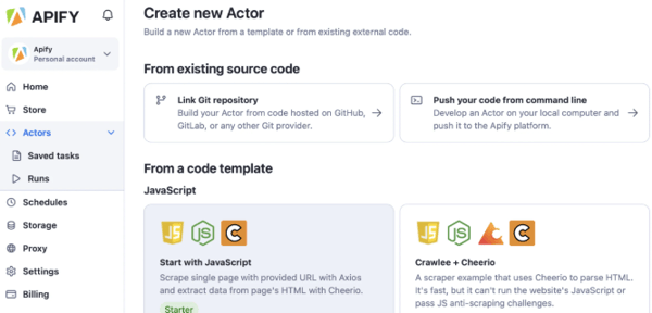 Data extraction software: Apify