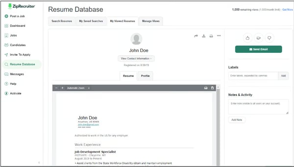 ziprecruiter-database