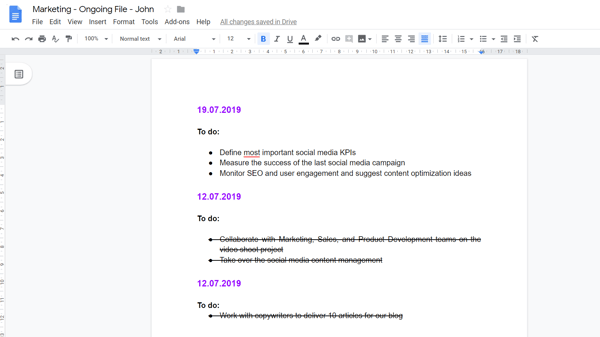 Google Doc one-on-one example