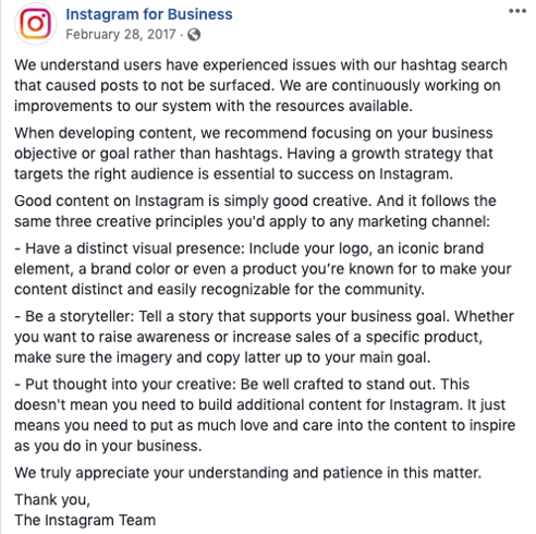 Instagram comment on the shadow ban