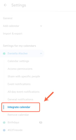 google calendar integration settings