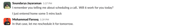 internal communication example - Slack message