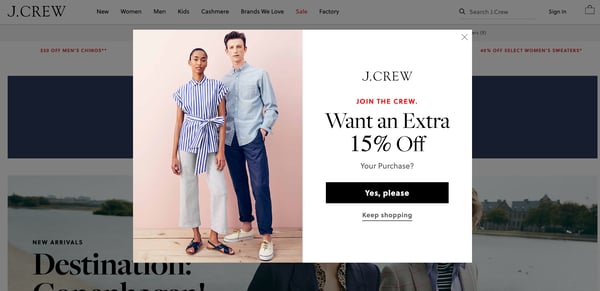 jcrew splash page example