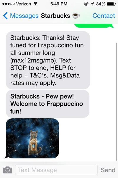 starbucks sms