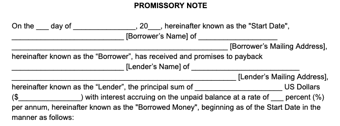 lender and borrower information promissory note