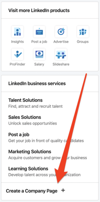 click create a company page in LinkedIn