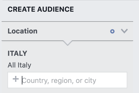 location section with Italy selected as a location