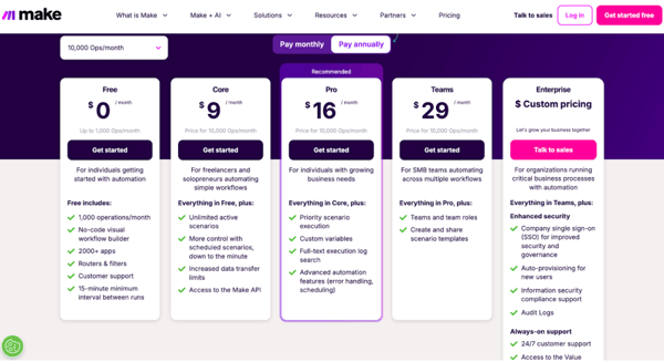 make pricing plans