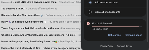 managing storage on gmail