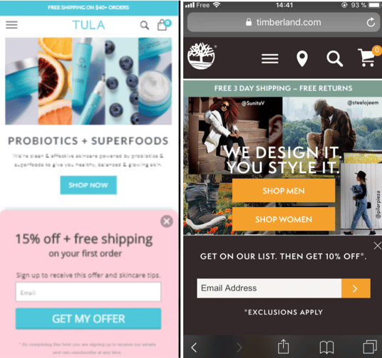 mobile pop up examples