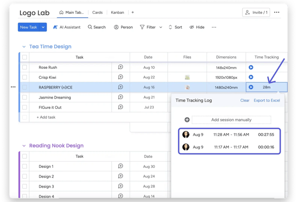 time tracking module in monday work management