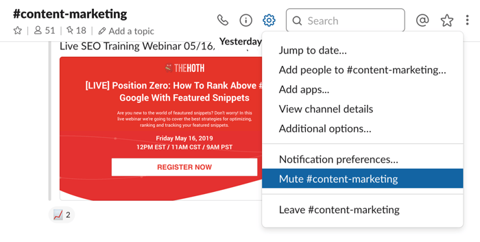 mute Slack channels