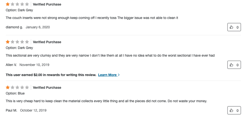 Example of negative reviews on Overstock.com