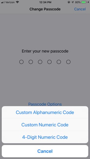 iPhone Passcode Type Options