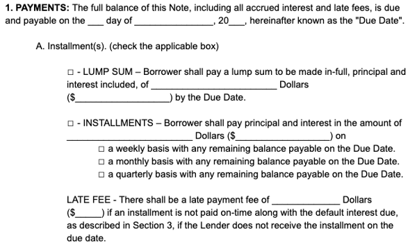 payments promissory note