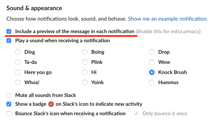 remove notification previews on Slack