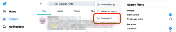 Save Search on Twitter