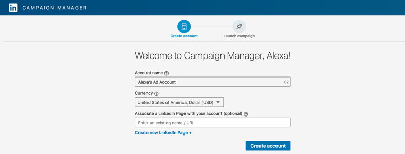 screenshot of the linkedin campaign manager