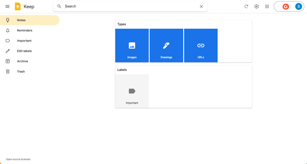 search and organization on google keep