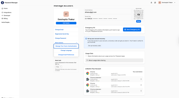 security setting 1Password