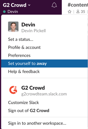 set self to away on Slack