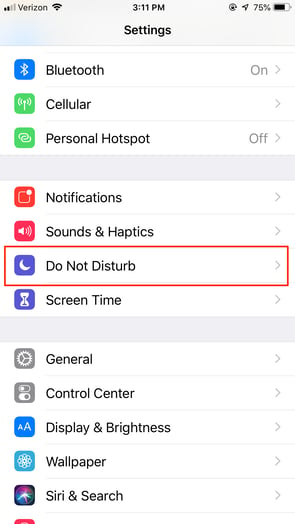 Settings Page Do Not Disturb