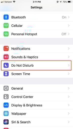 Settings Page Do Not Disturb