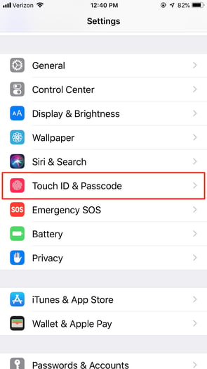 Touch ID & Passcode in iPhone Settings