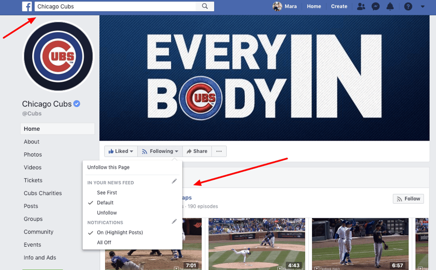 Settings on a Facebook Page Profile