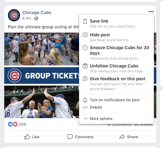 Settings on a Facebook Page