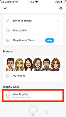 snapchat trophies on profile screen