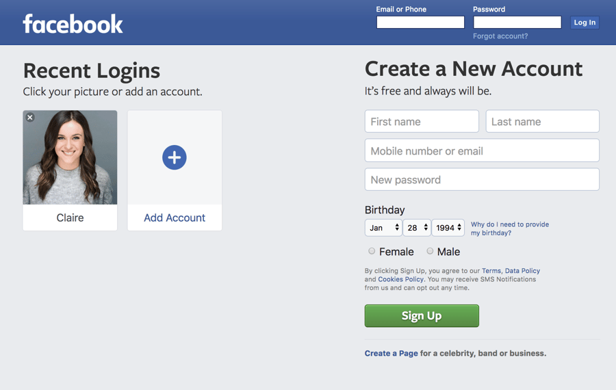 Recent. Facebook login. Gelarecent loginsclick your picture or add an accountcreare a New account.