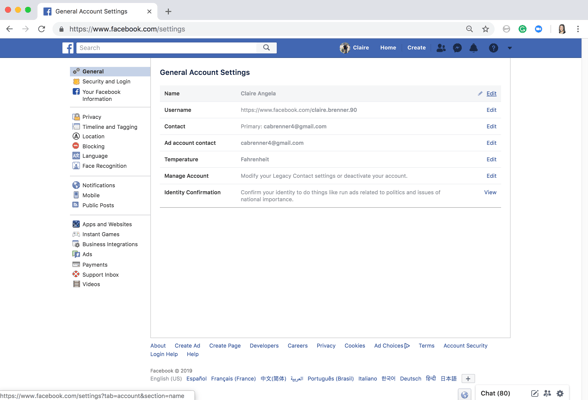 Step 3 click edit name and enter your desired Facebook name