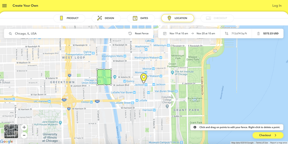 select location of your snapchat geofilter